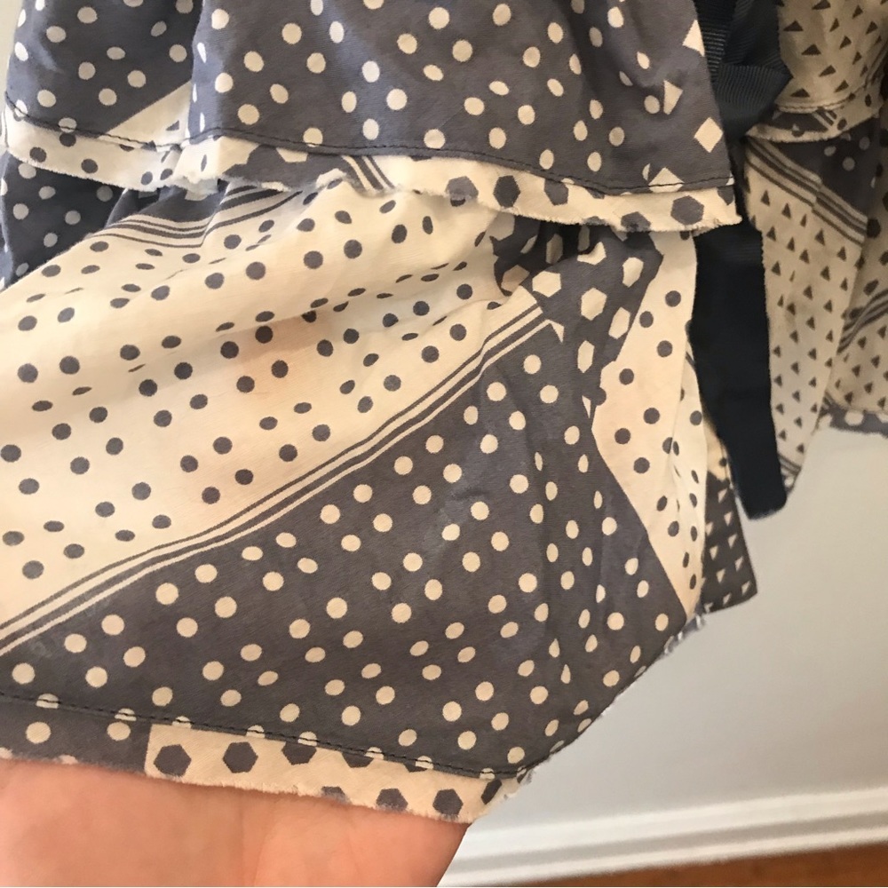 NWT Anthropologie Odille Patchwork Ruffle Top 12 blue white polka dots button - Picture 5 of 11